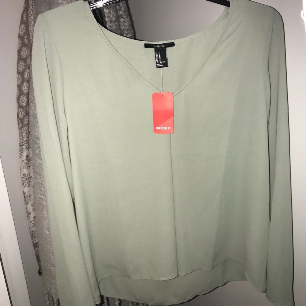 Military Green long sleeve chiffon top
